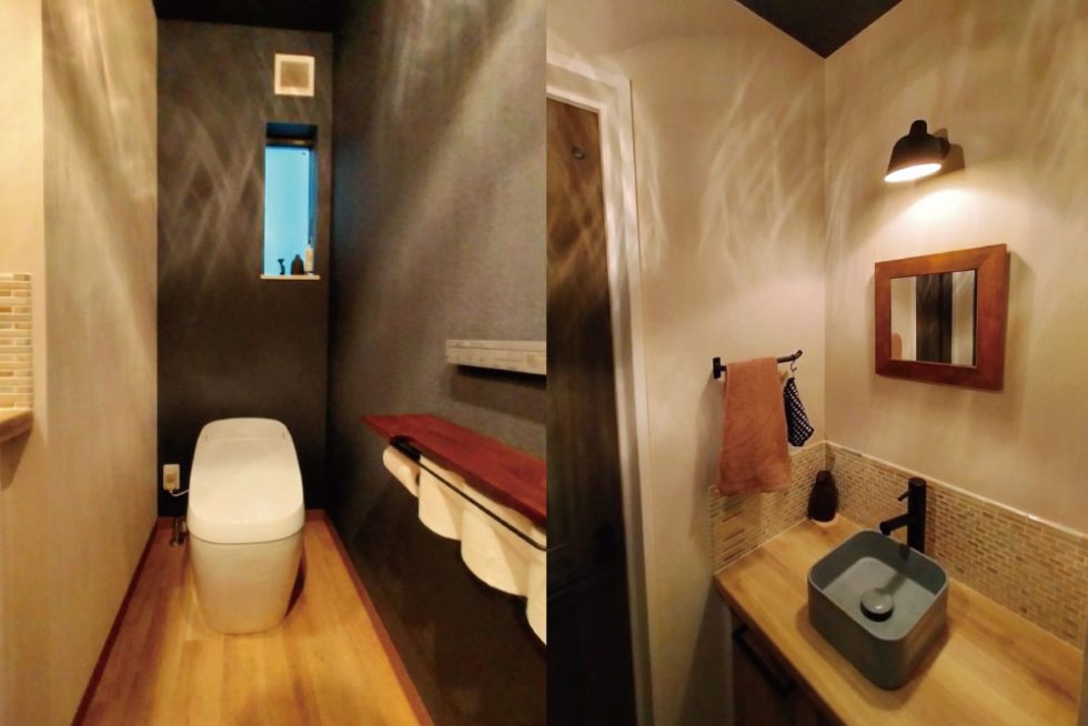 照明の陰影が美しい、オリジナルの手洗いがあるトイレ｜大阪・兵庫の新築一戸建て、分譲住宅、建売住宅、注文住宅、モデルハウス分譲ならエイワハウジング